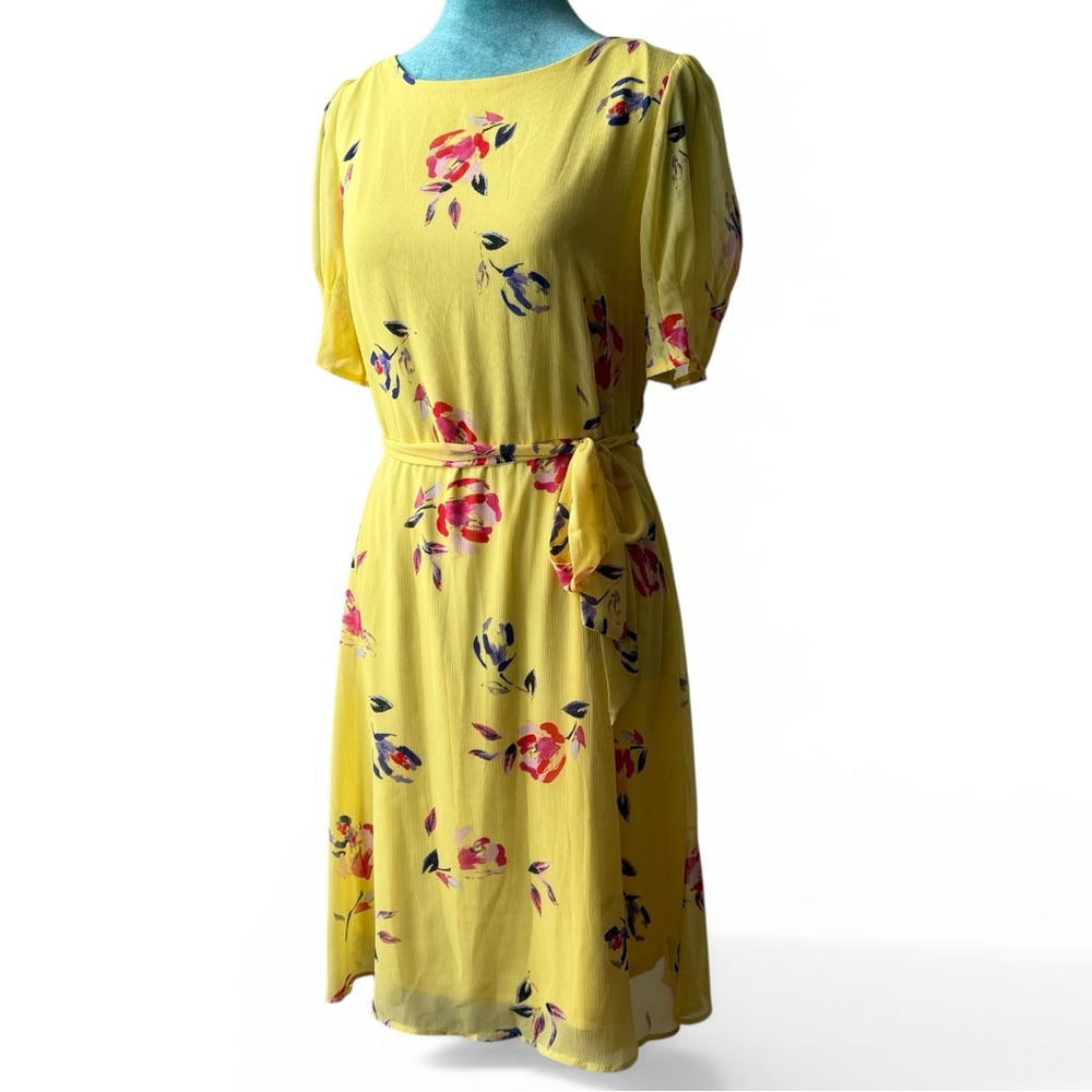 DKNY Yellow and Pink Floral Midi Dress, Size 8, NWT